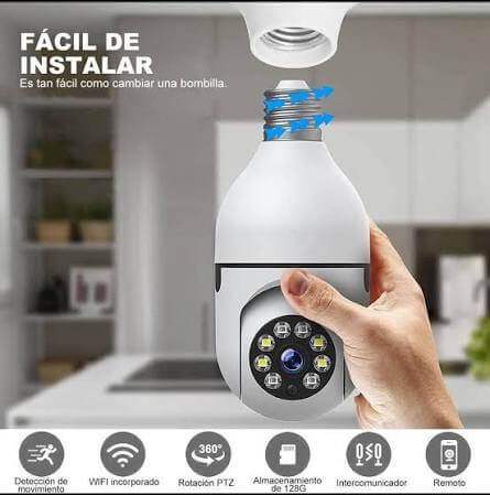 Camara Seguridad 360 WiFi HD con Visión Nocturna